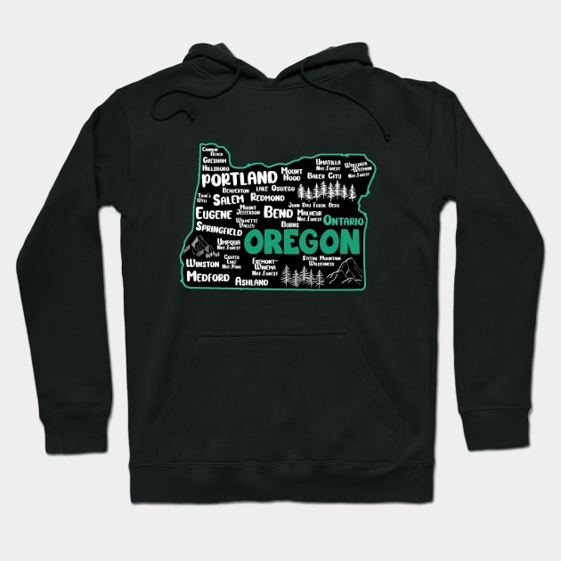 Cute map of Ontario Oregon, Portland, Salem, Eugene, Springfield, Bend, Medford Hoodie by BoogieCreates